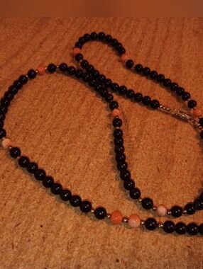 Black and Coral Beaded Necklace - Women's Jewelry